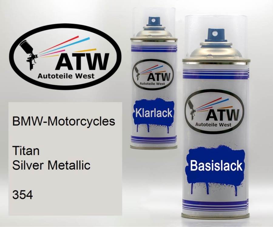 BMW-Motorcycles, Titan Silver Metallic, 354: 400ml Sprühdose + 400ml Klarlack - Set, von ATW Autoteile West.